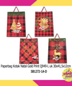 1 PCS PAPERBAG KOTAK MERAH HITAM NATAL PRINTED GOLD UK 30X41