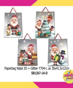 1 PCS PAPERBAG NATAL 3D GLITTER MERAH ABU SANTA ELF UK 30X41