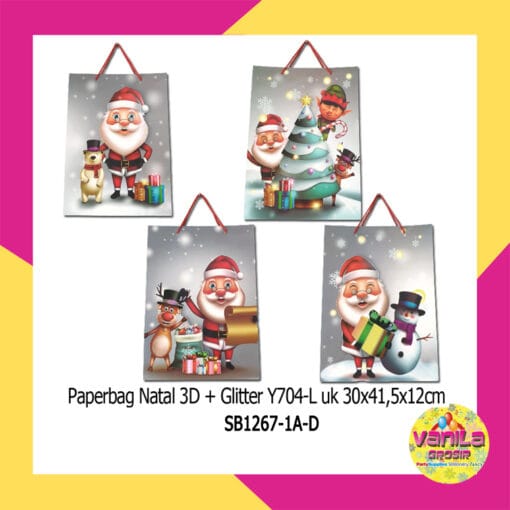 1 PCS PAPERBAG NATAL 3D GLITTER MERAH ABU SANTA ELF UK 30X41