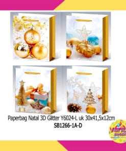 1 PCS PAPERBAG NATAL 3D GLITTER PUTIH NUANSA GOLD UK 30X41