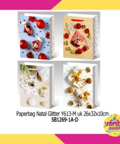 1 PCS PAPERBAG NATAL GLITTER LONCENG KADO UK 26X32X10CM NON 3D SHOPPING BAG