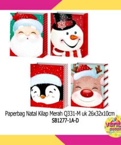 1 PCS PAPERBAG NATAL GLOSSY MERAH GAMBAR BESAR UK26X32X10CM SHOPPING BAG