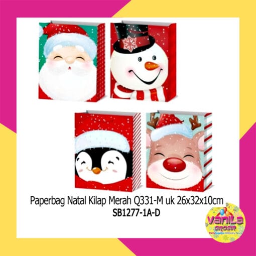 1 PCS PAPERBAG NATAL GLOSSY MERAH GAMBAR BESAR UK26X32X10CM SHOPPING BAG
