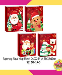 1 PCS PAPERBAG NATAL LAPISAN GLOSSY MERAH UK 26X32X10CM SHOPPING BAG