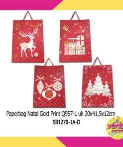 1 PCS PAPERBAG NATAL MERAH PRINTED GOLD RUSA