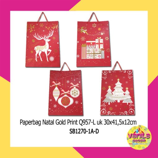1 PCS PAPERBAG NATAL MERAH PRINTED GOLD RUSA