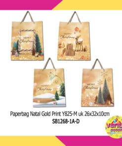 1 PCS PAPERBAG NATAL PRINTED GOLD UK 26X32X10CM NON 3D SHOPPING BAG