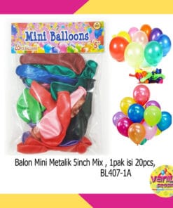 (1 Pak Isi 20Pcs) Balon Latex Metalik Mini