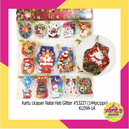 (1 Papan Isi 144Pcs) Kartu Ucapan Natal Gliter