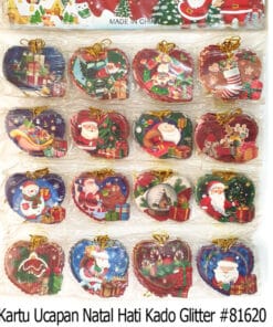 (1 Papan) Kartu Ucapan Natal Hati Kado Gliter