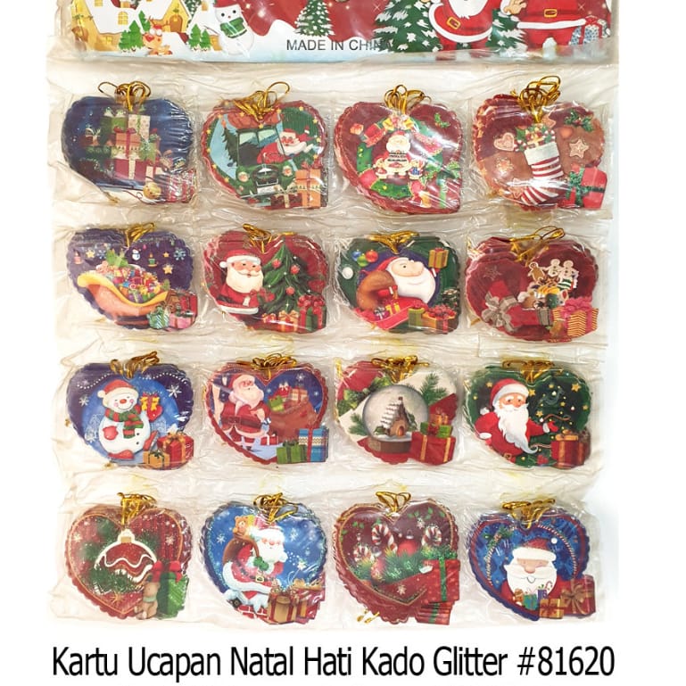 (1 Papan) Kartu Ucapan Natal Hati Kado Gliter