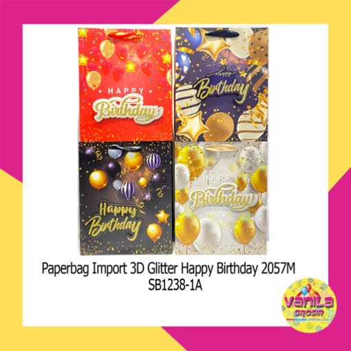 (1 Pcs) Paper bag Happy Birthday 3D Glitter
