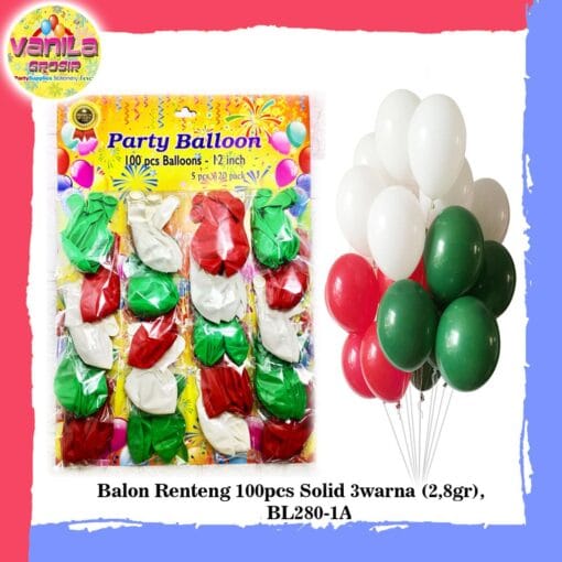 (100Pcs) Balon Renteng Mix 3 Warna 2,8gr, balon latex natal, balon metalik doff solid, balon papan - Gambar 6