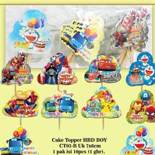 10Pcs Cake Topper HBD Karakter CT03 Boy