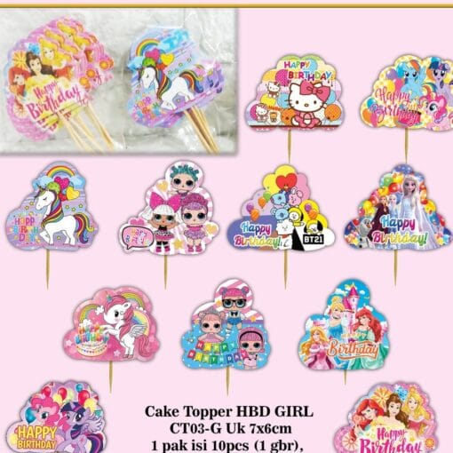 10Pcs Cake Topper HBD Karakter CT03 Girl