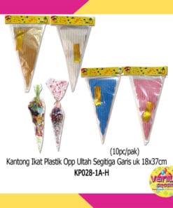 (10Pcs) Kantong ikat plastik opp ultah segitiga garis uk 18x37cm