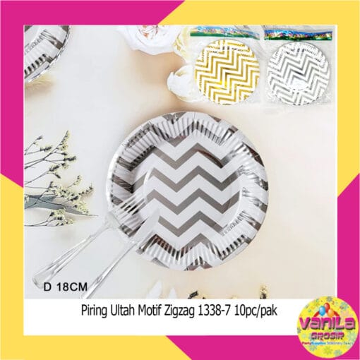 (10Pcs) Piring Ultah Motif Zigzag Bintang 18cm