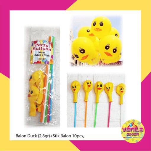 (10Pcs) Stik Balon Warna + Balon Duck