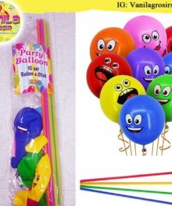 (10Pcs) Stik Balon Warna + Balon Emoji Mix