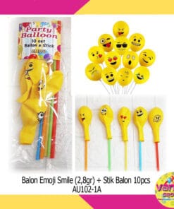 (10Pcs) Stik Balon Warna + Balon Emoji Smile