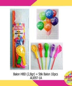 (10Pcs) Stik Balon Warna + Balon HBD