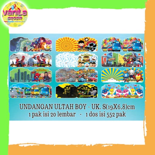 10Pcs Undangan S BOY + FREE PLASTIK, undangan ulang tahun, undangan karakter, undangan hbd - Gambar 5