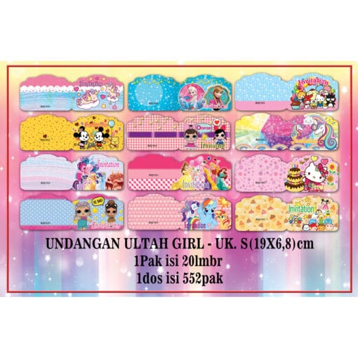 10Pcs Undangan S GIRL + FREE PLASTIK, undangan ulang tahun, undangan karakter, undangan hbd - Gambar 6