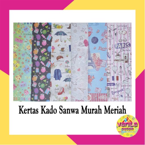 1Lembar Kertas Kado Sanwa Motif, kertas kado doff, bungkus kado ultah fancy, kertas kado ulangtahun - Gambar 5