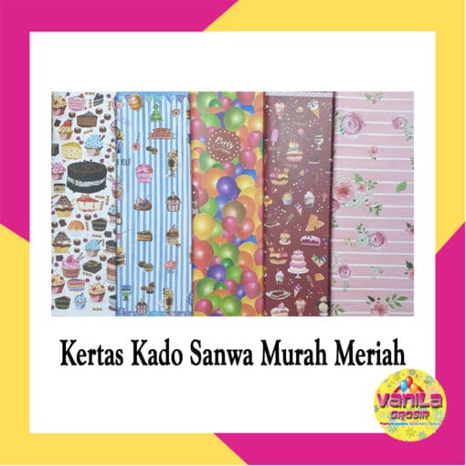1Lembar Kertas Kado Sanwa Motif, kertas kado doff, bungkus kado ultah fancy, kertas kado ulangtahun - Gambar 6