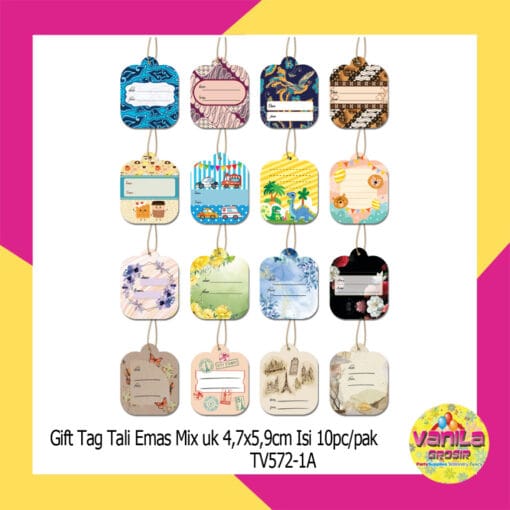 (1Pak Isi 10Pcs) Gift Tag Karakter + Tali Emas