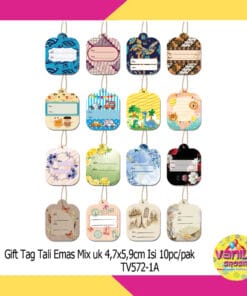 (1Pak Isi 10Pcs) Gift Tag Motif Vintage + Tali Emas