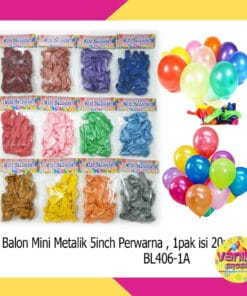 (1Pak Isi 20Pcs) Balon Latex Metalik Mini 1 Warna
