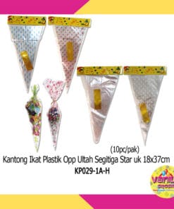 (1Pak isi 10Pcs) Kantong ikat plastik opp ultah segitiga star uk 18x37cm