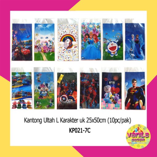 (1Pak isi 10Pcs) Plastik ultah karakter Cewek & Cowok uk L