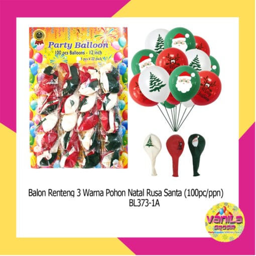 (1Papan Isi 100Pcs) Balon Renteng Natal pohon Rusa Santa