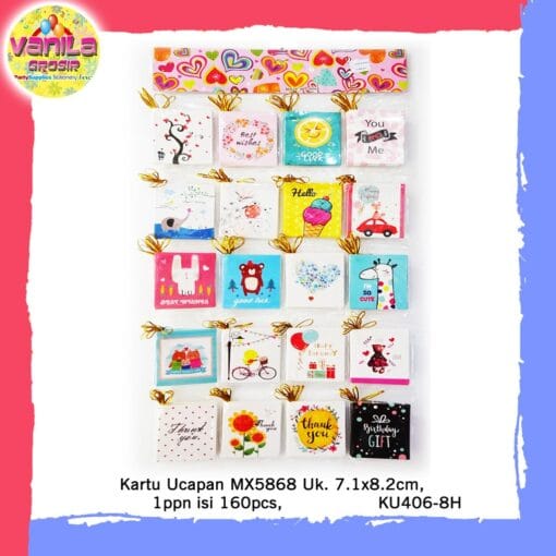 (1Papan isi 160Pcs) Kartu Ucapan motif Cute