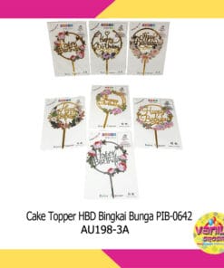 (1Pcs) Cake Topper Akrilik HBD Bingkai Motif Bunga