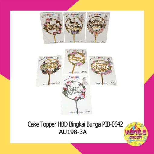 (1Pcs) Cake Topper Akrilik HBD Bingkai Motif Bunga