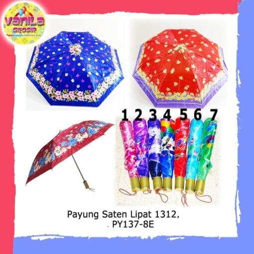 (1Pcs) Payung Lipat Saten motif Bunga