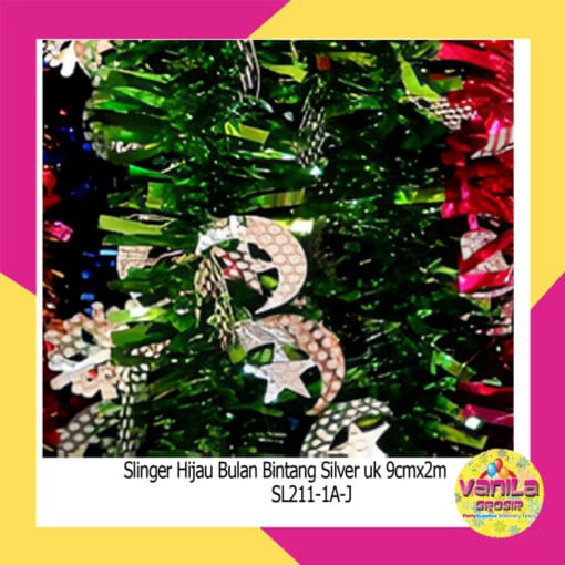 (1Pcs) Slinger Hijau Bulan Bintang Silver