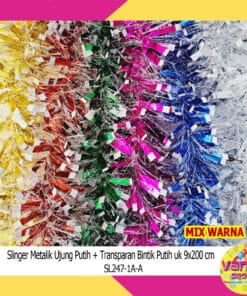 (1Pcs) Slinger Metalik Ujung Putih+ Transparan Bintik Putih 9cmX2m