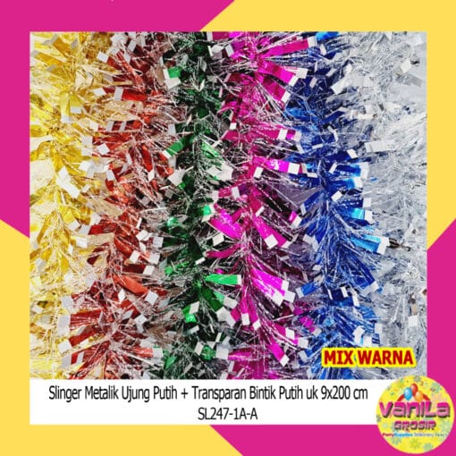 (1Pcs) Slinger Metalik Ujung Putih+ Transparan Bintik Putih 9cmX2m