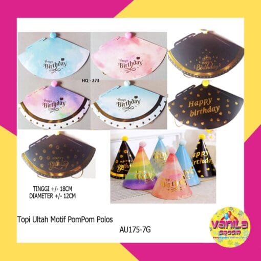 (1Pcs) Topi Kerucut Motif Pompom Polos