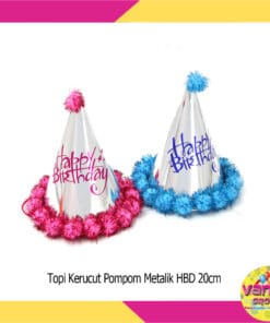 (1Pcs) Topi Kerucut Pompom Metalik HBD