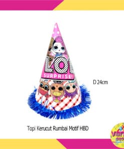(1Pcs) Topi Kerucut Rumbai Motif Mix HBD
