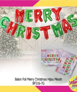 (1Set) Balon Foil Merry Christmas Hijau Merah