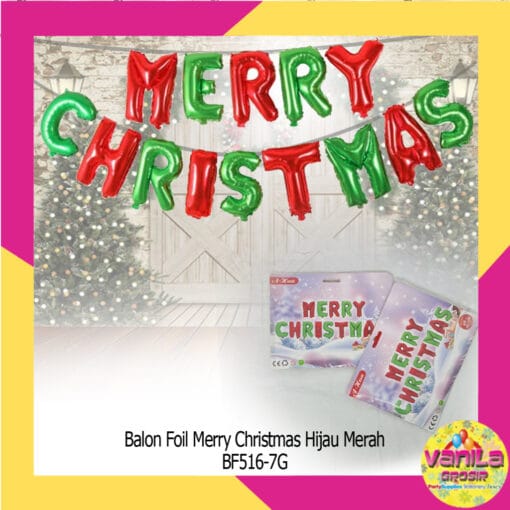 (1Set) Balon Foil Merry Christmas Hijau Merah