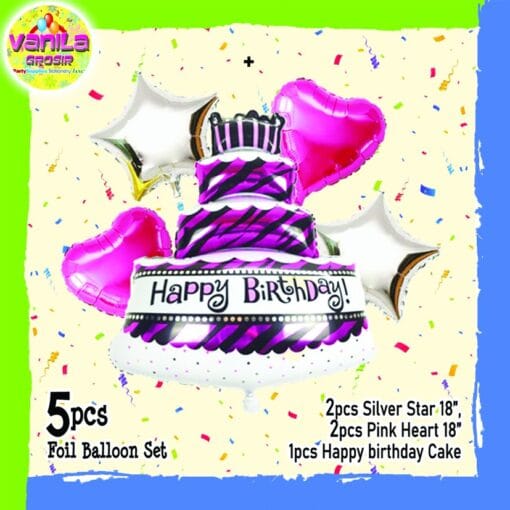 (1Set) Balon foil HBD motif (Kue tart susun 3)