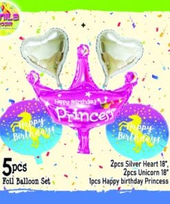 (1Set) Balon foil set HBD karakter (Mahkota princess pink)