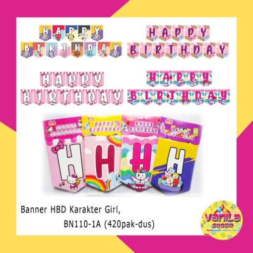 (1Set) Banner Happy Birthday segilima karakter GIRL